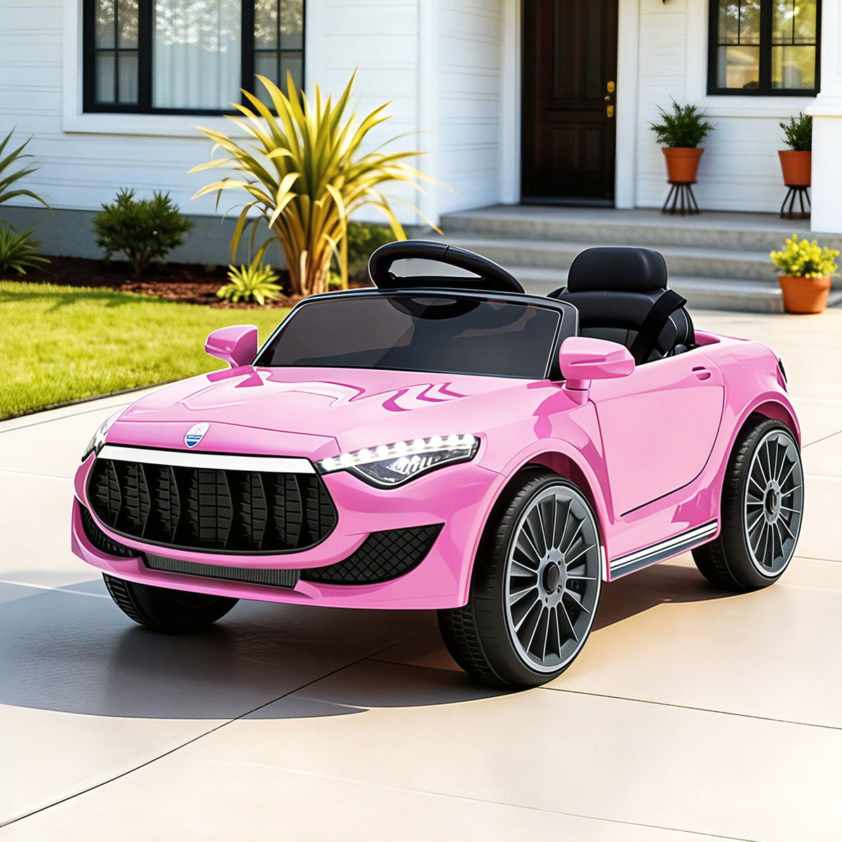 Pink kids ride-on sports coupe